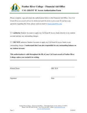 Cal Grant B Access Authorization Form