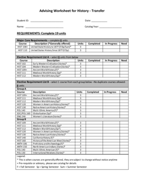 Advising Worksheet for History Transfer