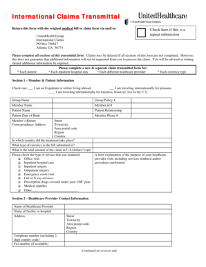 International Claims Transmittal Form