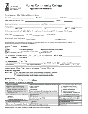 Nunez Community College Application for Admissions