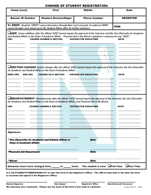 Change of Student Registration Form