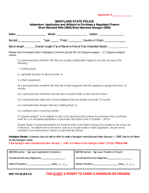 Maryland Firearm Purchase Application