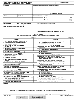 ACORD Medical Statement Form