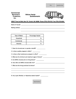 Refuse Hauler Protection Questionnaire
