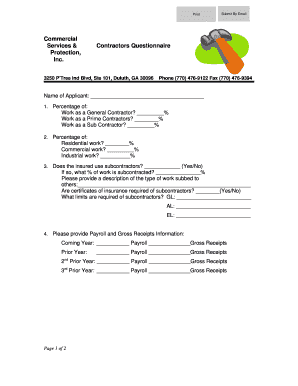 Contractors Questionnaire