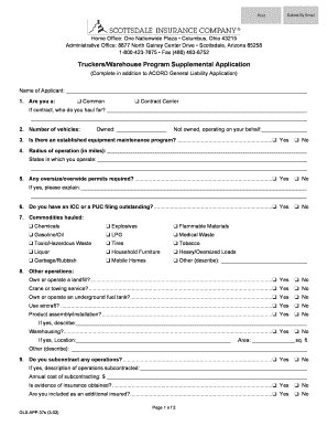 Truckers/Warehouse Program Supplemental Application