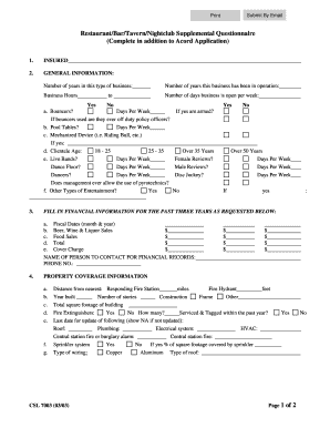 Restaurant/Bar Insurance Application