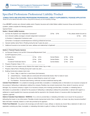 Consultants and Specified Professions Professional Liability Application