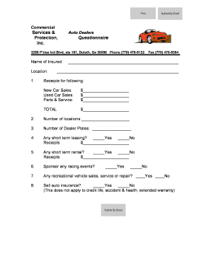 Commercial Auto Dealers Protection Questionnaire