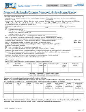 Personal Umbrella Insurance Application