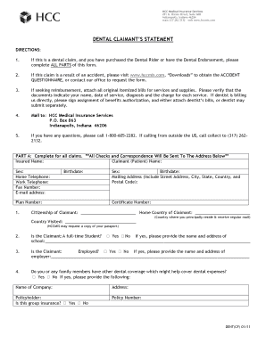 Dental Claimant's Statement Form