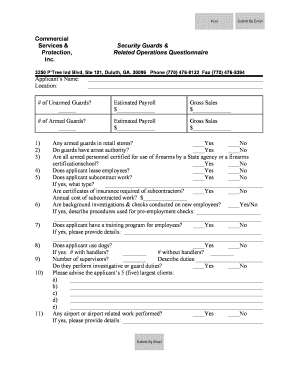 Security Guard Services Questionnaire