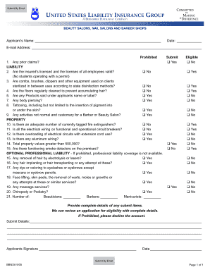 Beauty Salon Liability Insurance Application