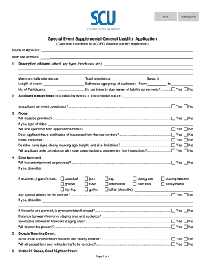 Special Event Supplemental General Liability Application. GLS-APP-9s (6-04)
