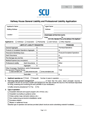 Halfway House Liability Insurance Application