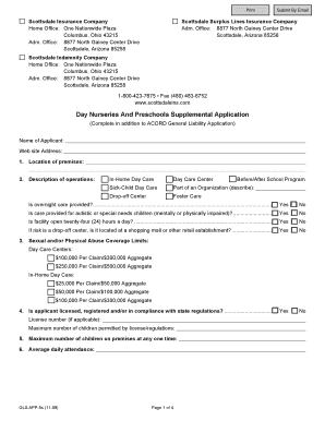 Day Nurseries And Preschools Supplemental Application