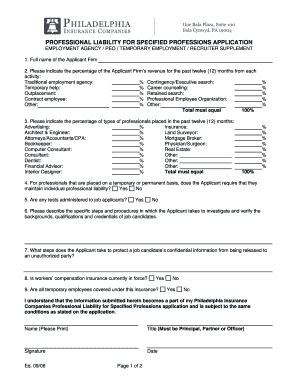 Professional Liability Application for Employment Agencies