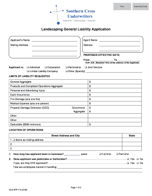 Landscaping General Liability Application