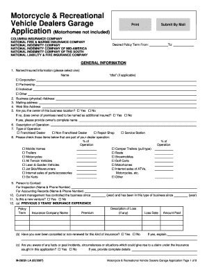 Motorcycle & Recreational Vehicle Dealers Garage Application