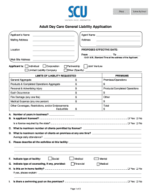 Adult Day Care General Liability Application