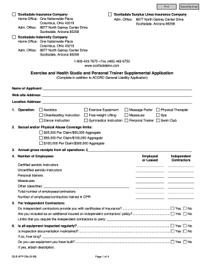 Exercise and Health Studio Supplemental Application