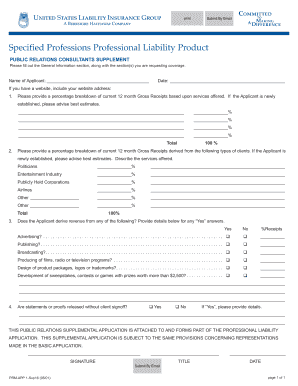 Public Relations Consultants Professional Liability Application