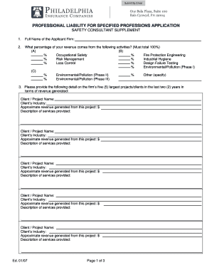 Professional Liability Application for Safety Consultants