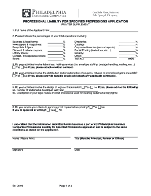 Professional Liability Application for Printers