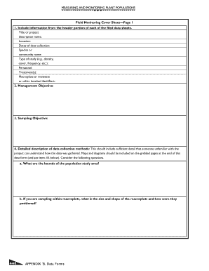 Field Monitoring Cover Sheet