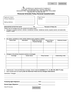 Personal Umbrella Policy Renewal Questionnaire