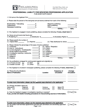 Professional Liability Insurance Application for Publishers