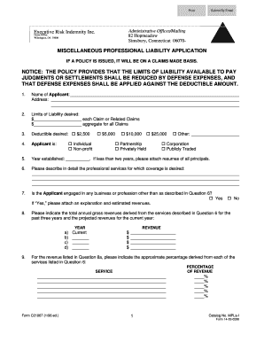 Miscellaneous Professional Liability Application