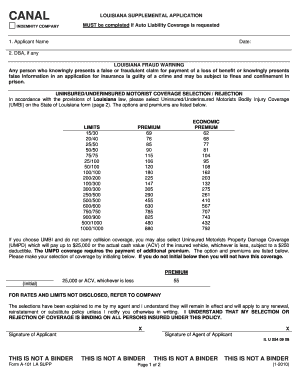 Louisiana Uninsured/Underinsured Motorist Coverage Form