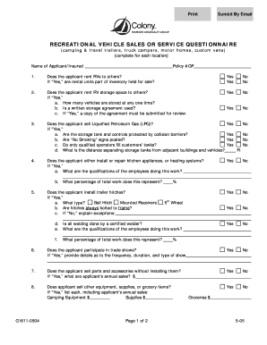 Recreational Vehicle Sales or Service Questionnaire