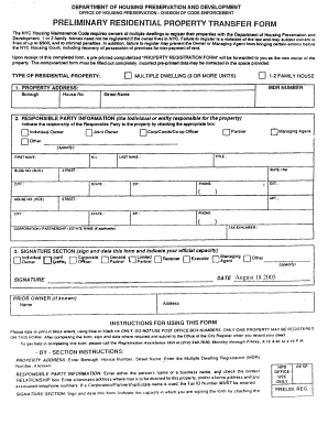Preliminary Residential Property Transfer Form