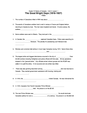 Grade 10 History of Canada Worksheet