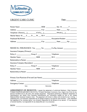 Urgent Care Clinic Patient Registration Form