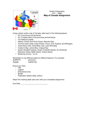 Grade 9 Geography Map of Canada Assignment