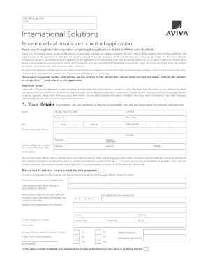 Aviva International Solutions Private Medical Insurance Application