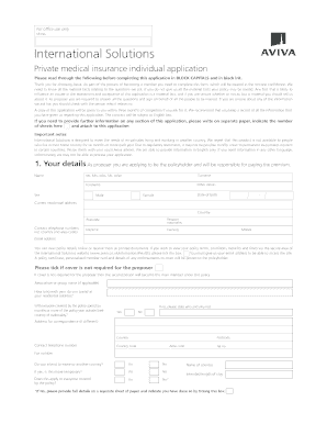 Aviva International Solutions Private Medical Insurance Application