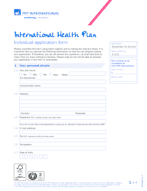 AXA PPP International Health Plan Application Form