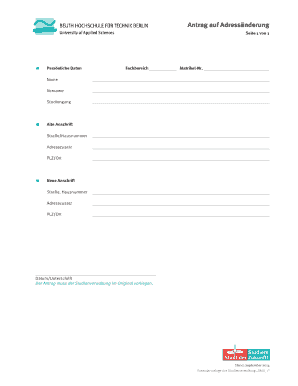Antrag auf Adressänderung