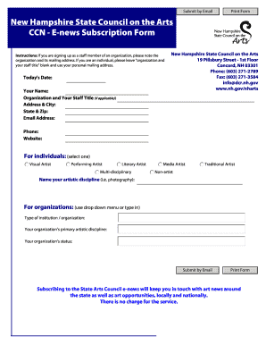 New Hampshire Arts E-news Subscription Form