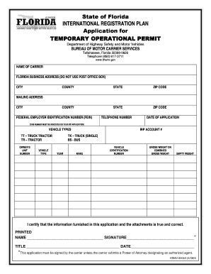 Florida Temporary Operational Permit Application