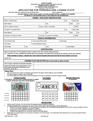Florida Personalized License Plate Application