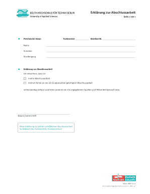 Erklärung zur Abschlussarbeit
