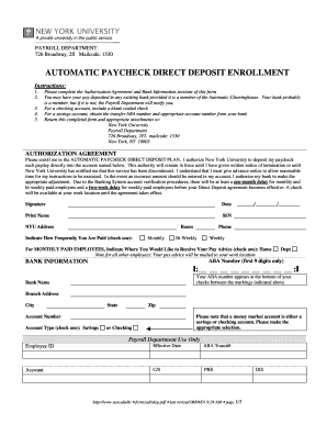 NYU Automatic Paycheck Direct Deposit Enrollment