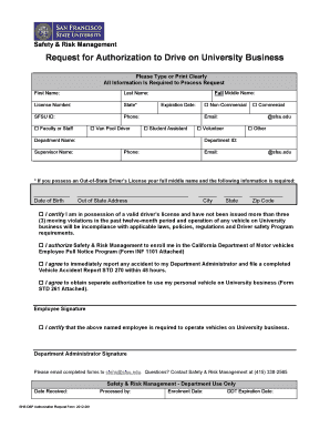 Authorization to Drive on University Business