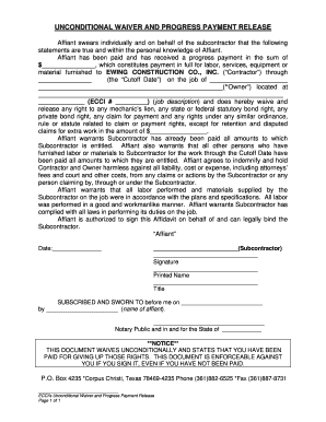 Unconditional Waiver and Progress Payment Release