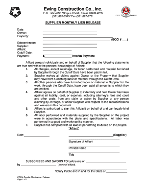 Supplier Monthly Lien Release